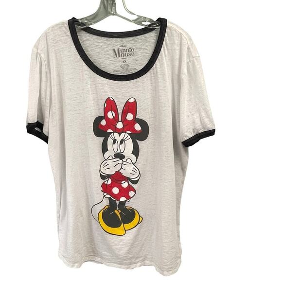 Disney Minnie Mouse Size 1X Tissue Tee Lightweight Graphic Ringer Shirt - Picture 1 of 3